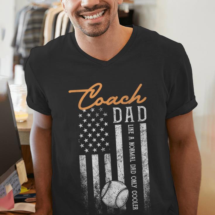 Baseball Coach Dad Like A Normal Dad Only Cooler USA Flag Men's V-Neck T-Shirt