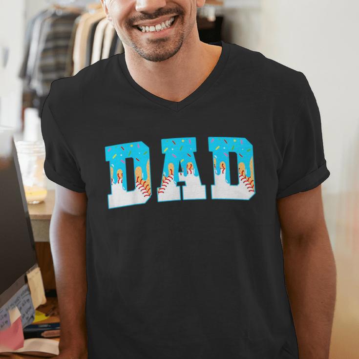 Baseball Dad Ice Cream Drip Happy Fathers Day Men's V-Neck T-Shirt