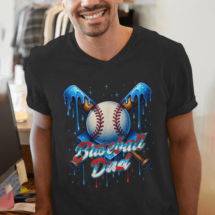 Baseball Drip Dad Father Day Birthday Group Matching Family Men's V-Neck T-Shirt
