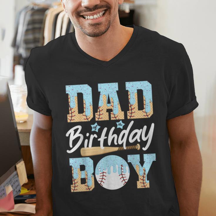 Baseball Ice Cream Drip Dad Of The Birthday Boy Baseball Men's V-Neck T-Shirt
