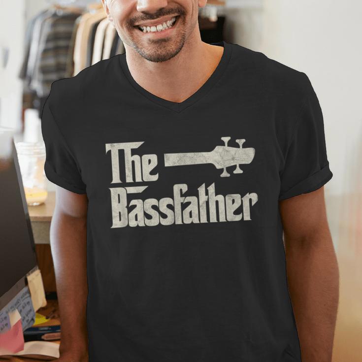 The Bassfather Distressed Bass Player Dad Fathers Day Men's V-Neck T-Shirt