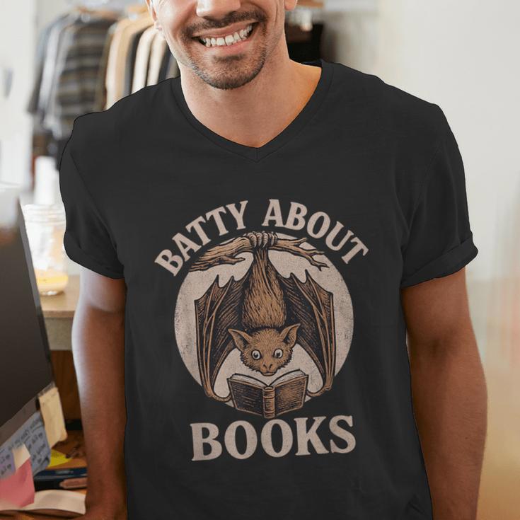 Batty About Books Reading Book Lover Men Women Distressed Men's V-Neck T-Shirt Batty About Books Reading Book Lover Men Women Distressed Men's V-Neck T-Shirt