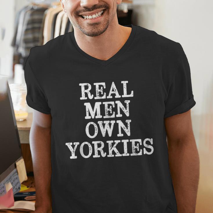 BDAZ Yorkie Dad Real Men Own Yorkies Terriers Dog Husband Small Men's V-Neck T-Shirt