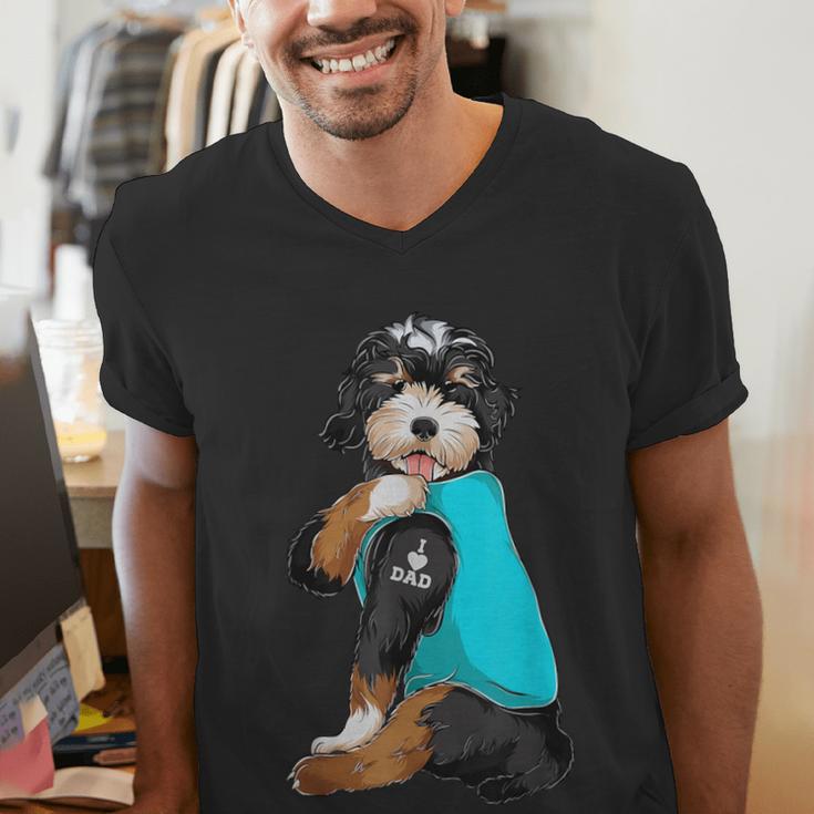 Bernedoodle I Love Dad Tattoo Apparel Dog Dad Dads Men's V-Neck T-Shirt Bernedoodle I Love Dad Tattoo Apparel Dog Dad Dads Men's V-Neck T-Shirt