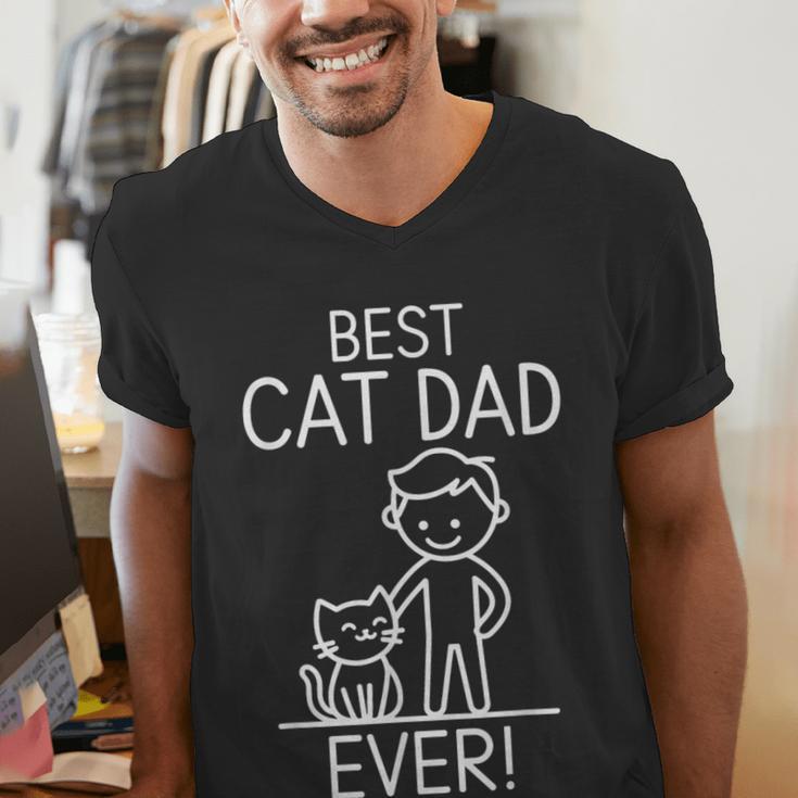 Best Cat Dad Ever Fun Line Art Illustration Men's V-Neck T-Shirt