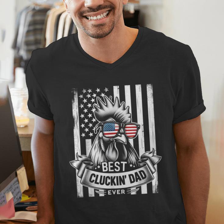 Best Cluckin' Dad Ever Chicken Lover Graphic Tees Cotton Polyester Casual Graphic Small Crew Neck Short Sleeve Men's V-Neck T-Shirt