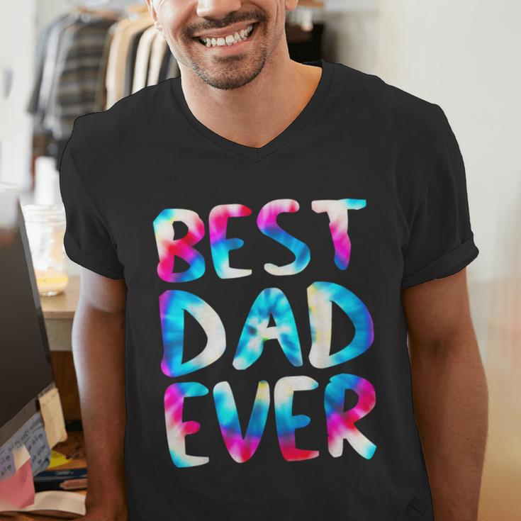 Best Dad Ever Colorful Tie Dye Fathers Day Men's V-Neck T-Shirt Best Dad Ever Colorful Tie Dye Fathers Day Men's V-Neck T-Shirt