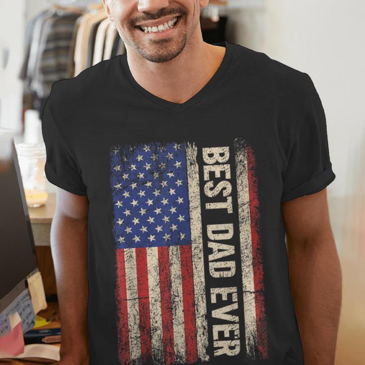 Best Dad Ever US American Flag For Father's Day Men Men's V-Neck T-Shirt