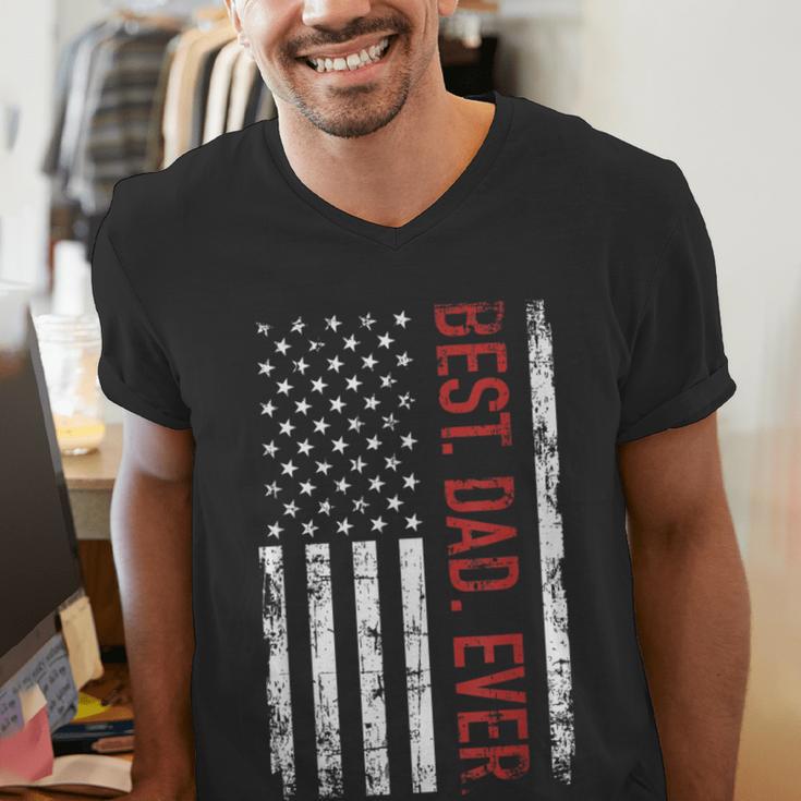 Best Dad Ever US American Flag Gift For Father's Day Short Sleeve Men's V-Neck T-Shirt