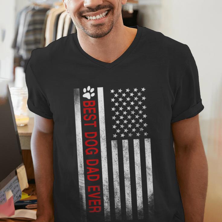 Best Dog Dad Ever American Flag For Best Father Men's V-Neck T-Shirt