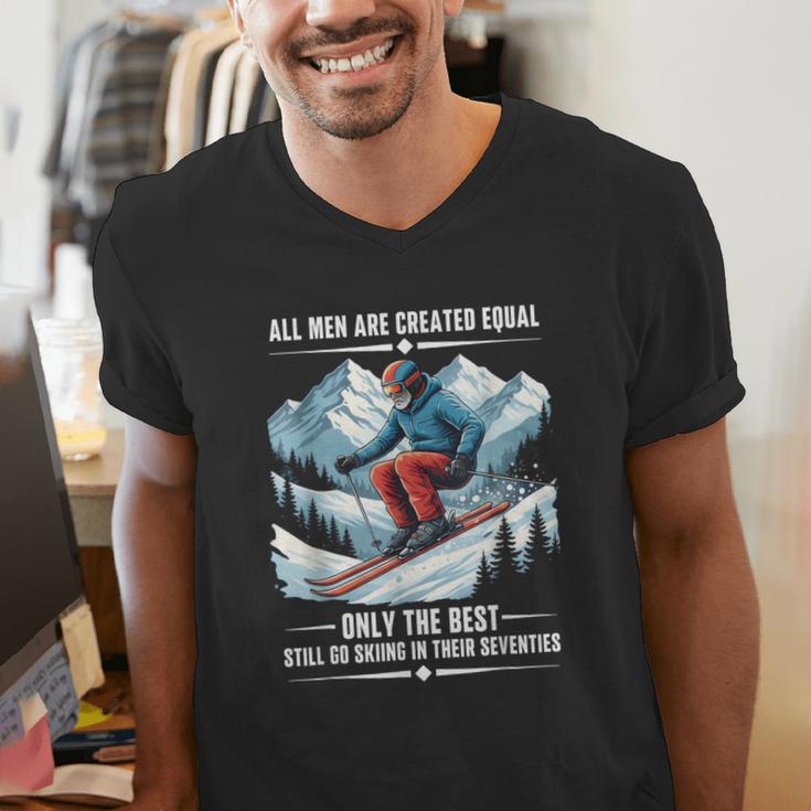 Only The Best Still Go Skiing In Their Seventies Skier Dad Men's V-Neck T-Shirt