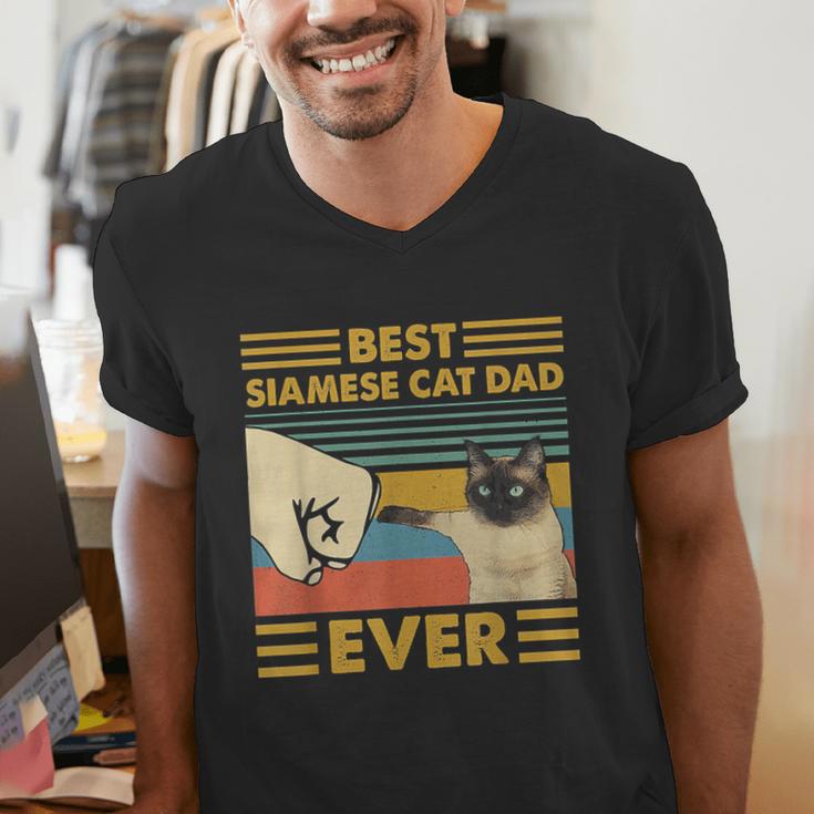Best Siamese Cat Dad Ever Retro Vintage Sunset Men's V-Neck T-Shirt