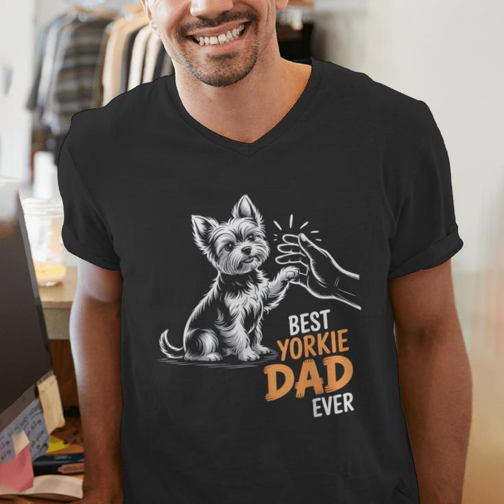 Best Yorkie Dad Ever Dog Yorkie I Love Yorkie Dad Men's V-Neck T-Shirt