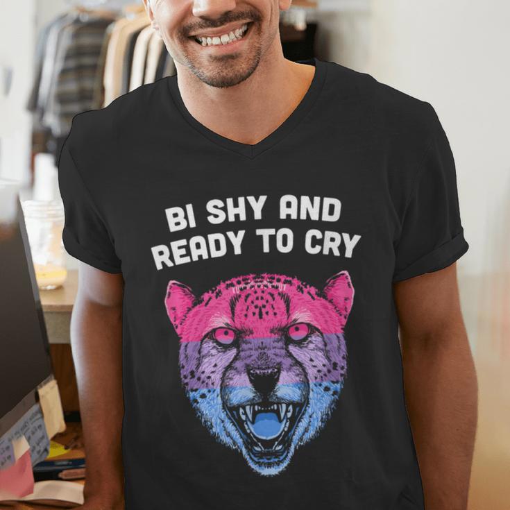 Bi Shy And Ready To Cry Bisexual Introvert Bi Pride Men's V-Neck T-Shirt