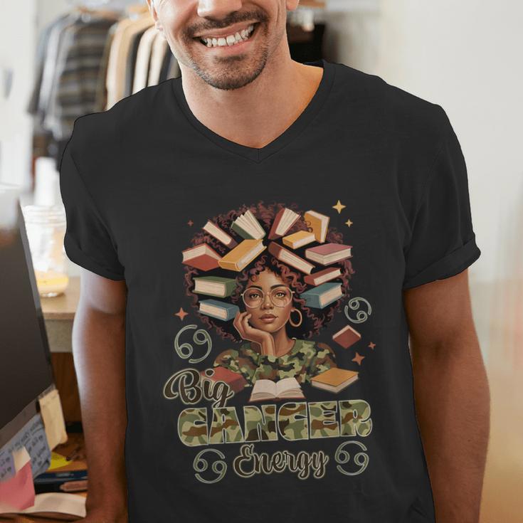 Big Cancer Energy Woman Camo Zodiac Book Teacher Men's V-Neck T-Shirt