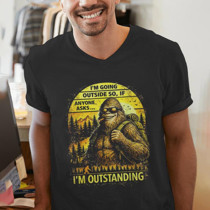 Bigfoot Outdoor Hiking Dad Joke Im Outstanding Sasquatch Men's V-Neck T-Shirt