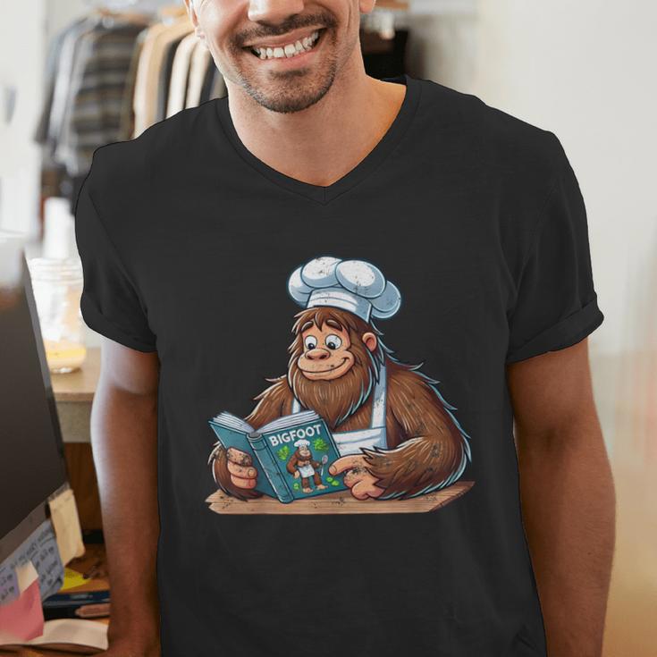 Bigfoot Reading a Cookbook Men's V-Neck T-Shirt Bigfoot Reading a Cookbook Men's V-Neck T-Shirt