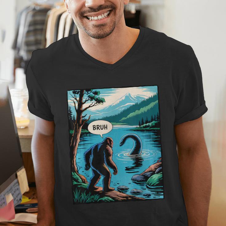 Bigfoot Sasquatch Loch Ness Monster Introvert Bruh Men's V-Neck T-Shirt