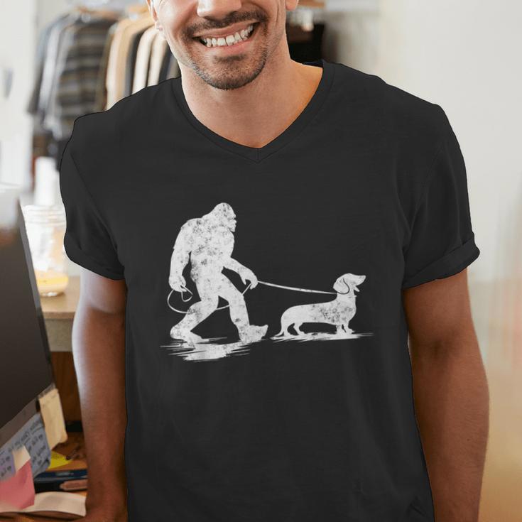 Bigfoot Walking Dachshund Tee Wiener Dog Dad Men's V-Neck T-Shirt