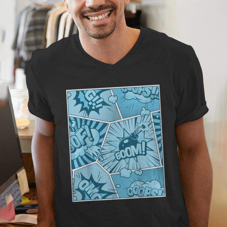 Blue Comic Book Blue Graphic Men's V-Neck T-Shirt