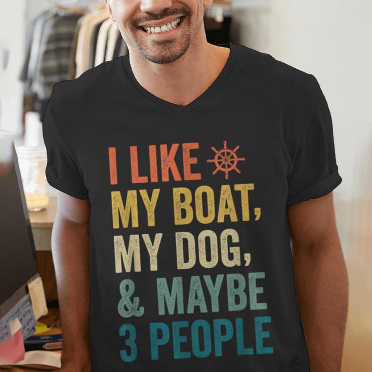 I Like My Boat Dog And Maybe 3 People Retro Sailor Dad Men's V-Neck T-Shirt