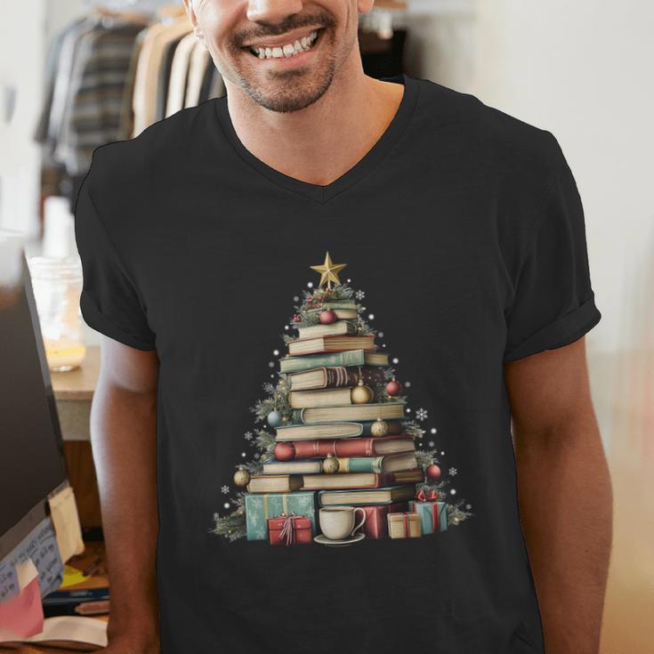 Book Christmas Tree Books Lovers Xmas Teacher Men Women Kids Men's V-Neck T-Shirt Book Christmas Tree Books Lovers Xmas Teacher Men Women Kids Men's V-Neck T-Shirt