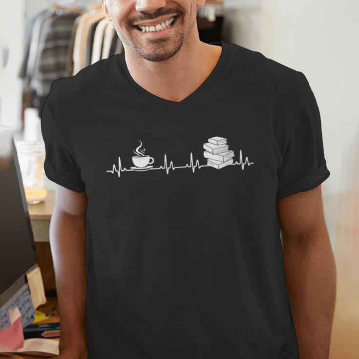 Book And Coffee Heartbeat Books Lovers Men's V-Neck T-Shirt