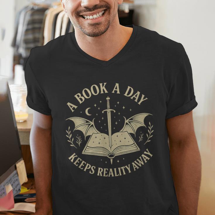 A Book A Day Keeps Reality Away Reading Escape Quote Men's V-Neck T-Shirt