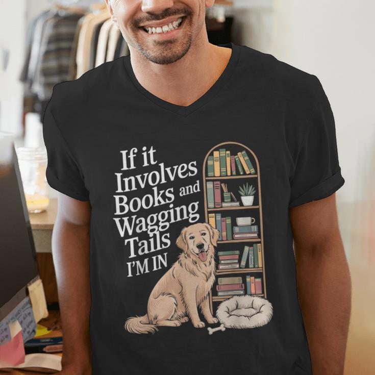 Book And Dog Lover Bookworm Reader Book Lover Men's V-Neck T-Shirt