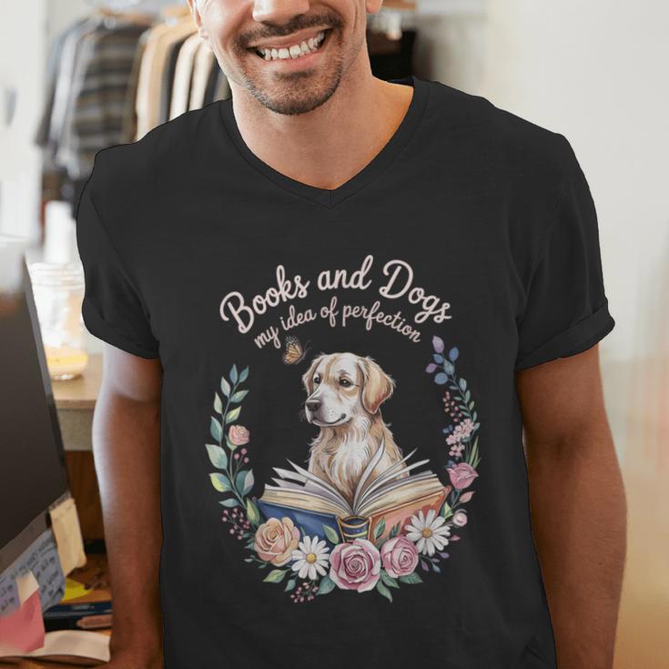 Book And Dog Lover Reading Humor Librarian Men's V-Neck T-Shirt