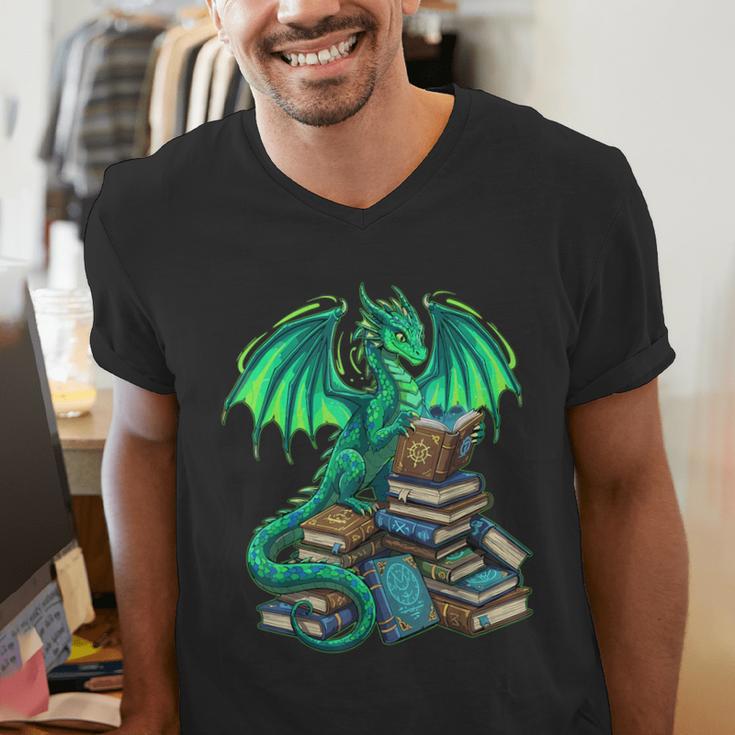 Book Dragon Reading Fantasy Men's V-Neck T-Shirt
