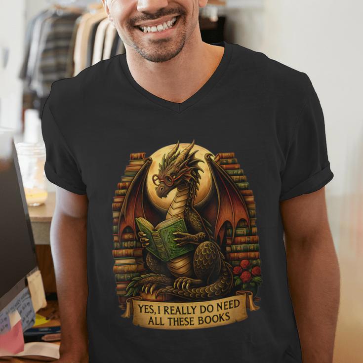 Book Dragon Yes I Really Do Need All These Books Men Women Men's V-Neck T-Shirt Book Dragon Yes I Really Do Need All These Books Men Women Men's V-Neck T-Shirt
