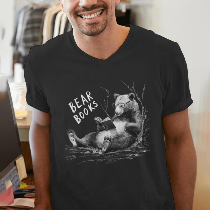 Book Lover Bear Cozy Reading Bear Graphic Bear Books Men's V-Neck T-Shirt Book Lover Bear Cozy Reading Bear Graphic Bear Books Men's V-Neck T-Shirt