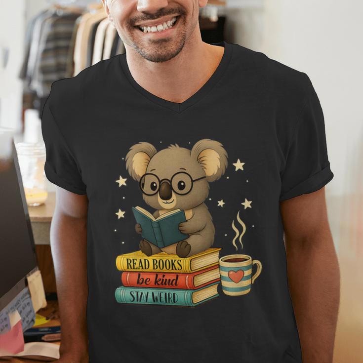 Book Lover Koala Reading Bookish Library Read Books Be Kind Men's V-Neck T-Shirt