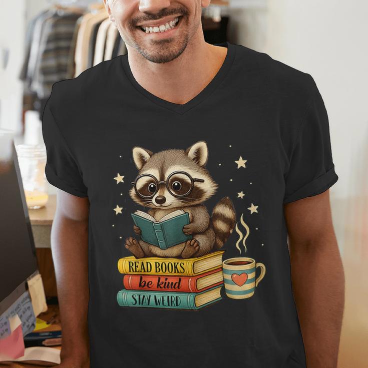 Book Lover Racoon Reading Bookish Library Read Books Be Kind Men's V-Neck T-Shirt Book Lover Racoon Reading Bookish Library Read Books Be Kind Men's V-Neck T-Shirt