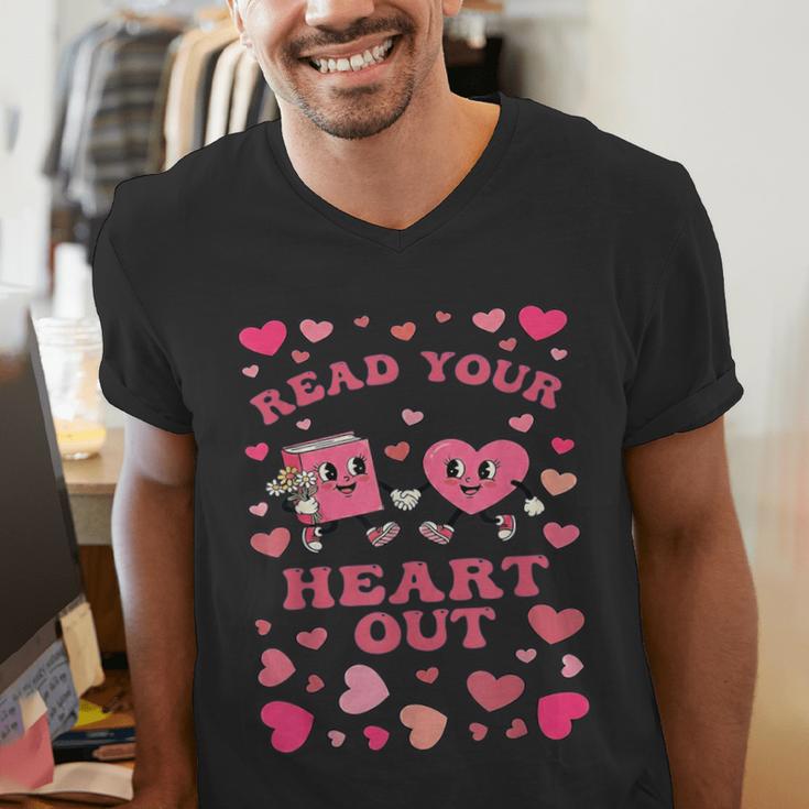 Book Lover Read Your Heart Out Teacher Valentines Men's V-Neck T-Shirt