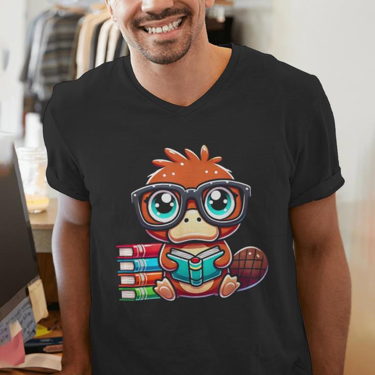 Book Lover Reading Platypus Men's V-Neck T-Shirt