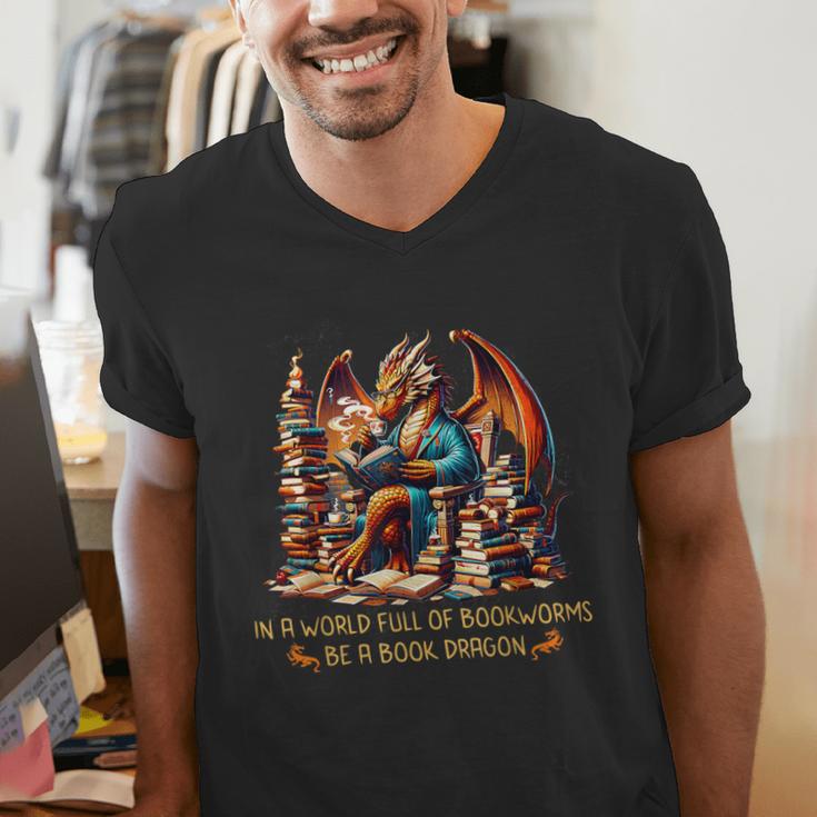 Book Lovers In A World Full Of Bookworms Be A Book Dragon Men's V-Neck T-Shirt