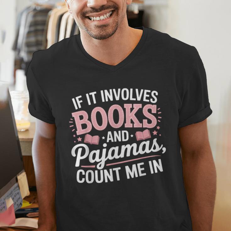 Book And Pajamas Humorous Book Lover Reading Bedtime Men's V-Neck T-Shirt