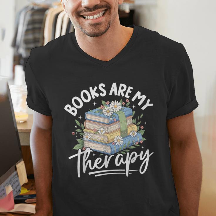 Book Are My Therapy Aesthetic Bookish Reading Men's V-Neck T-Shirt