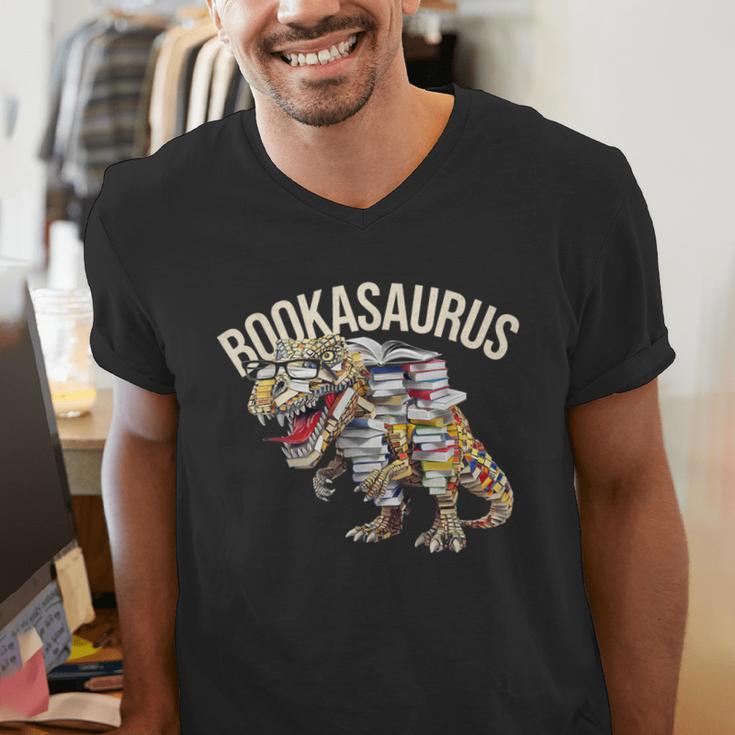 Book Reading Dinosaur T-Rex Dino Bookworm Men's V-Neck T-Shirt