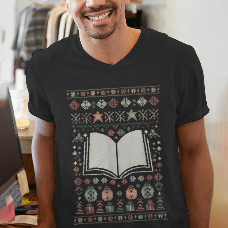 Book Reading Ugly Christmas Men's V-Neck T-Shirt Book Reading Ugly Christmas Men's V-Neck T-Shirt