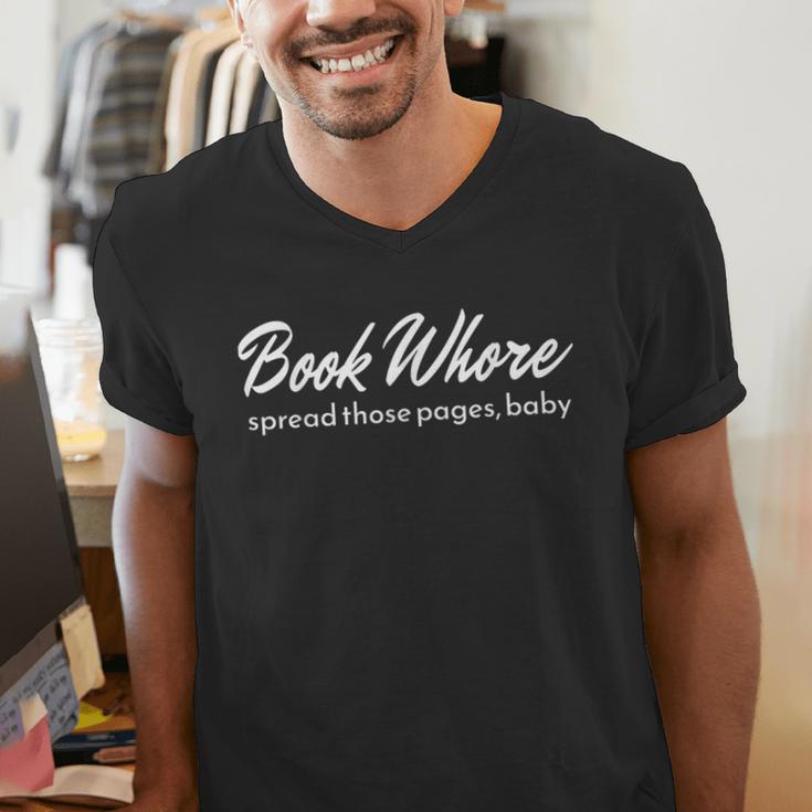 Book Whore Spread Those Pages Baby Inuendo Racy Men's V-Neck T-Shirt Book Whore Spread Those Pages Baby Inuendo Racy Men's V-Neck T-Shirt