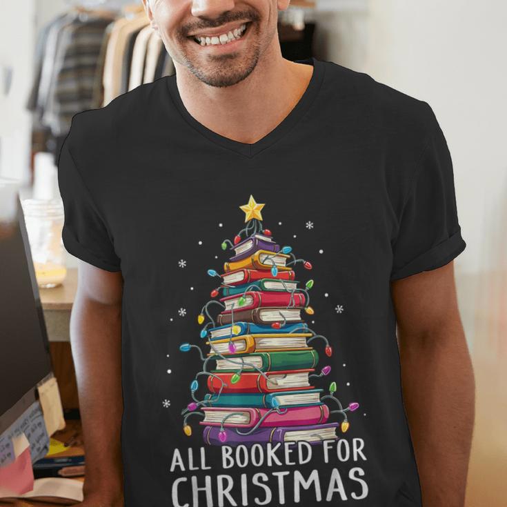 All Booked For Christmas Book Christmas Tree Lights Men's V-Neck T-Shirt All Booked For Christmas Book Christmas Tree Lights Men's V-Neck T-Shirt