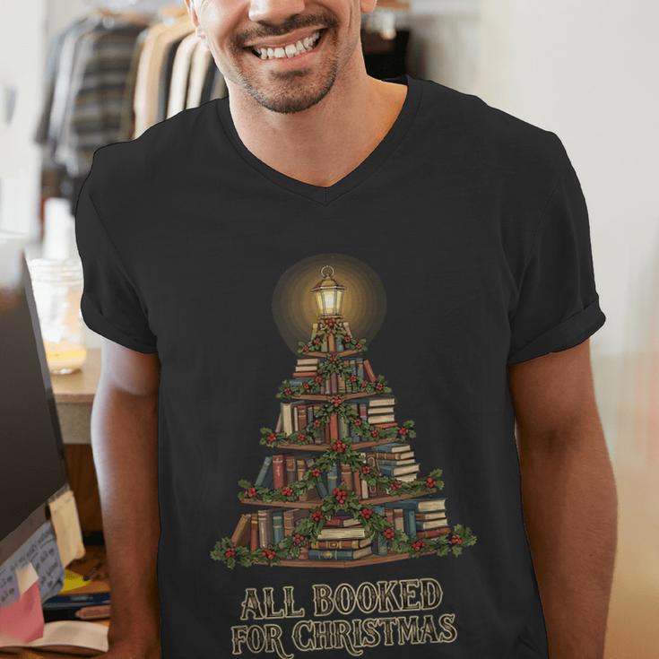 All Booked For Christmas Book Tree Book Lover Teacher Men's V-Neck T-Shirt All Booked For Christmas Book Tree Book Lover Teacher Men's V-Neck T-Shirt