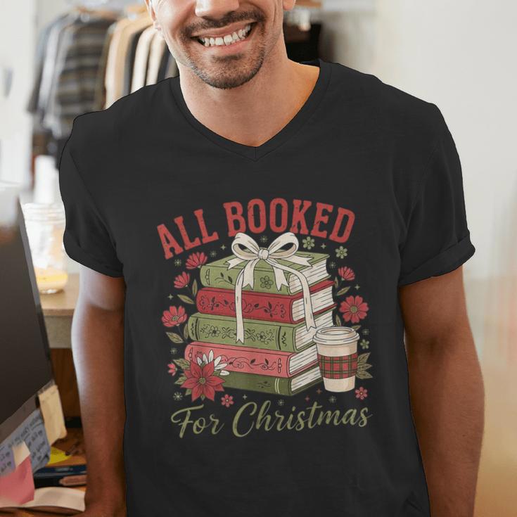 All Booked For Christmas Coquette Xmas Book Club Book Lovers Men's V-Neck T-Shirt