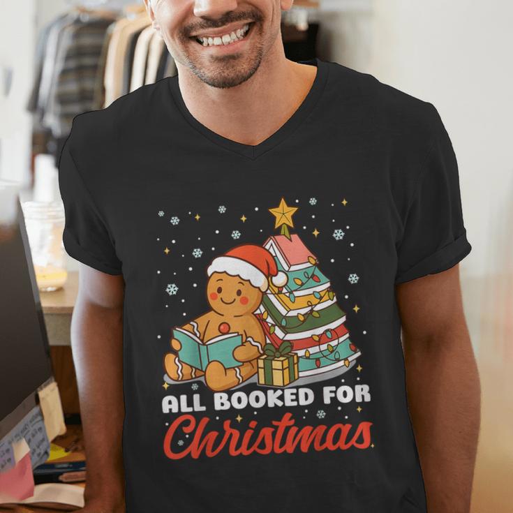 All Booked For Christmas Gingerbread Christmas Tree Book Kid Men's V-Neck T-Shirt