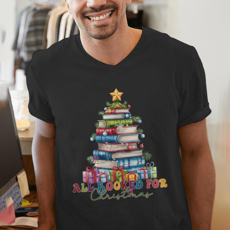 All Booked For Christmas Teacher Reading Student Bookworm Men's V-Neck T-Shirt All Booked For Christmas Teacher Reading Student Bookworm Men's V-Neck T-Shirt