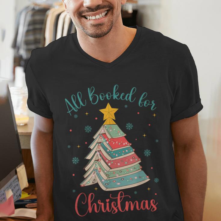 All Booked For Christmas Tree Book Bookish Christmas Men's V-Neck T-Shirt