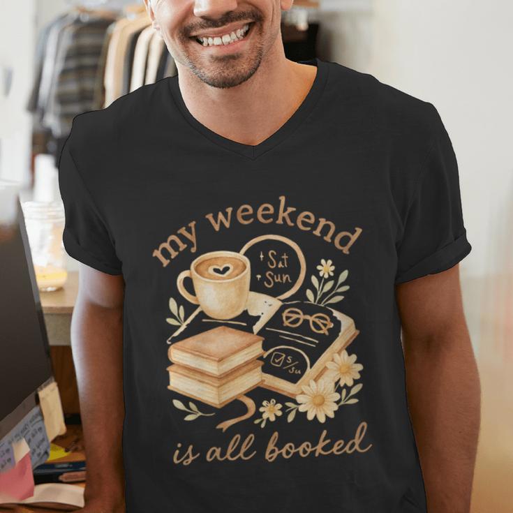 My Weekend Is All Booked Cozy Book Lover Reading Men's V-Neck T-Shirt